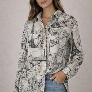 Karl Lagerfeld Paris Parisian Landmarks Print Blouse Size L